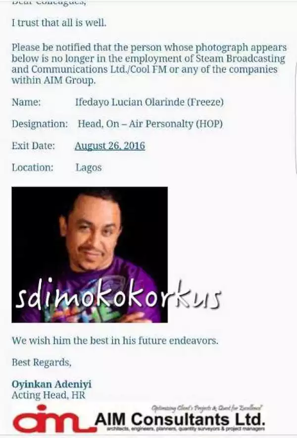OAP Freeze Has Been Confirmed Sacked... See This!